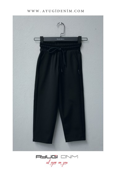 5452-152-176 ЧЕРНЫЕ БРЮКИ ИЗ ТАБАРДИНА С ЭЛАСТИКОЙ НА ПОЯСИИ