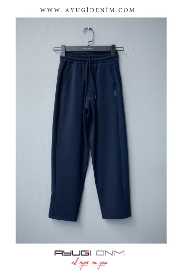 5452-152-176 БРЮКИ С ЭЛАСТИКОЙ НА ПОЯСИИ ТЕМНО-СИНЕГО ТАБАРДИНА