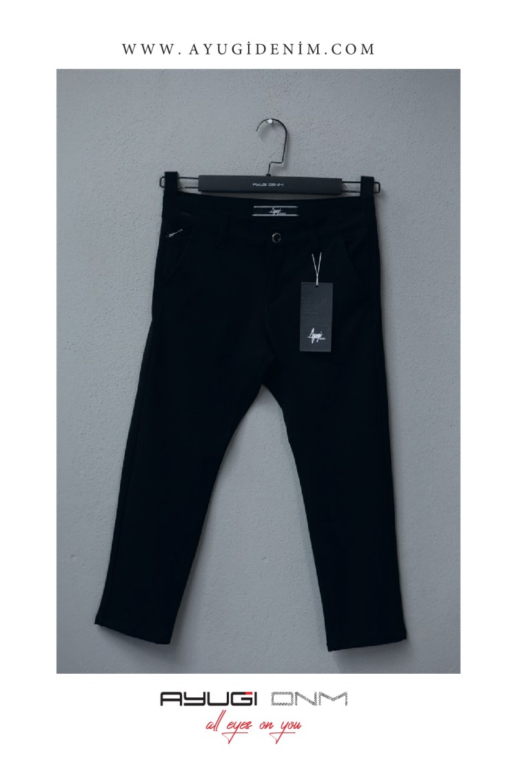 3336-122-140 БРЮКИ ОВЕРСАЙЗ ИЗ ЧЁРНОЙ ТАБАРДИНОВОЙ ТКАНИ