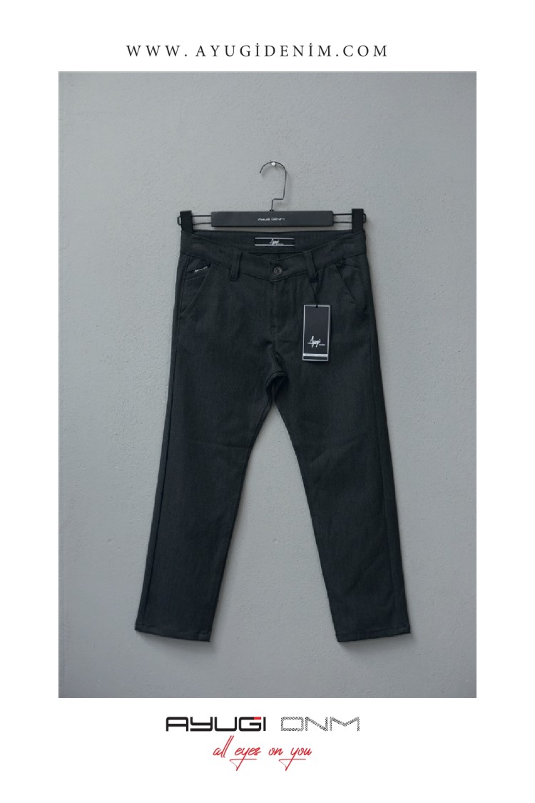 3336-122-140 БРЮКИ ОВЕРСАЙЗ ИЗ СЕРОЙ ТАБАРДИНОВОЙ ТКАНИ