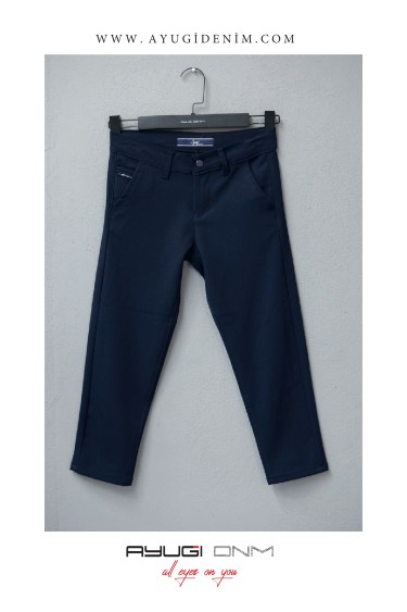 3357-146-170 БРЮКИ ОВЕРСАЙЗ ИЗ ТКАНИ ТЕМНО-СИНЕГО ГАБАРДИНА