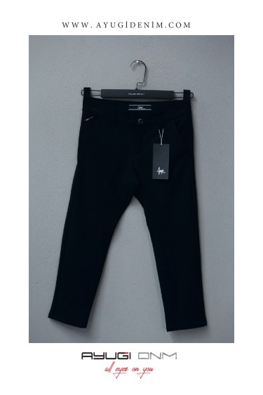 3356-122-140 БРЮКИ ОВЕРСАЙЗ ИЗ ЧЁРНОЙ ГАБАРДИНОВОЙ ТКАНИ