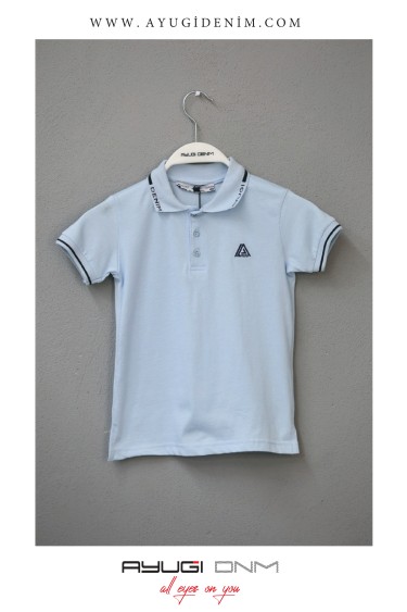 4200-116-140 ФУТБОЛКА ПОЛО С КОРОТКИМ РУКАВОМ И СИНИМ ВОРОТНИКОМ