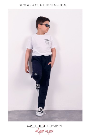 465-128-152 ТЕМНО-СИНИЕ БРЮКИ С БОКОВЫМИ КАРМАНАМИ