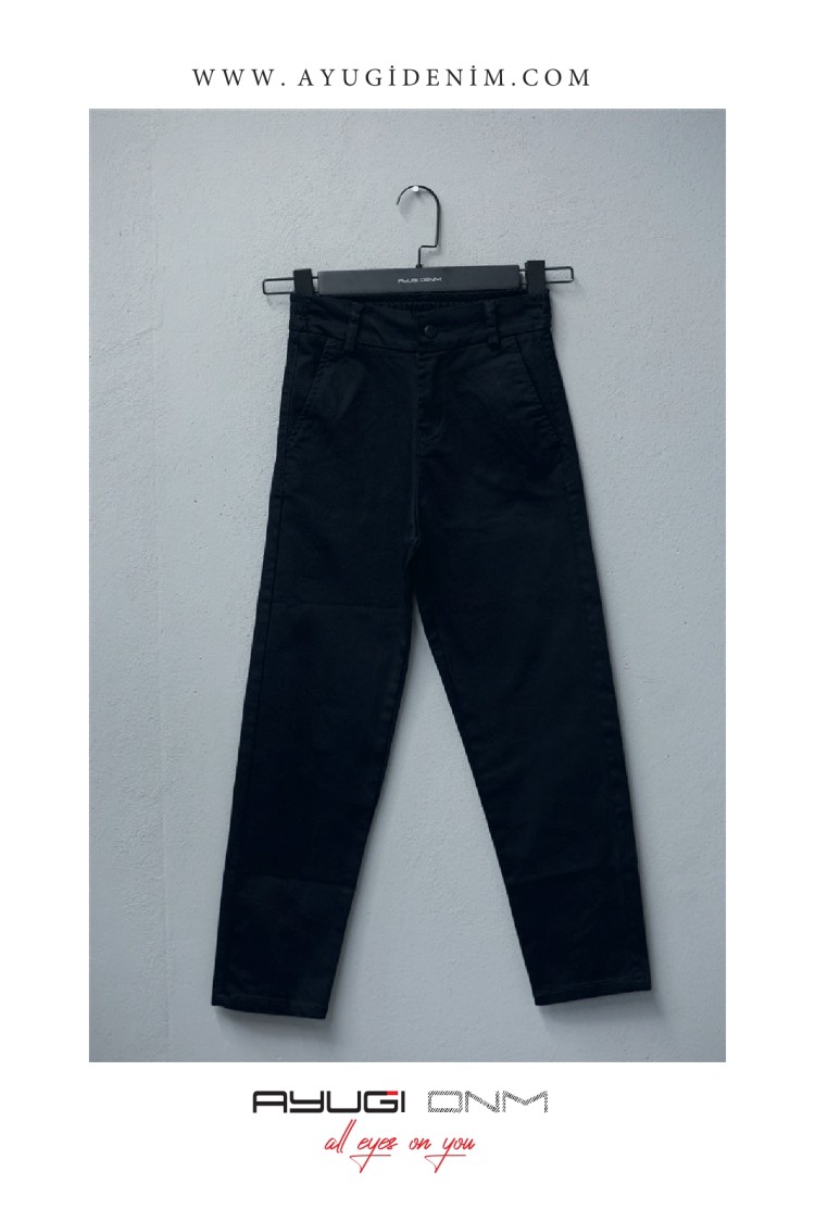 5330-146-170 БРЮКИ ИЗ ЧЁРНОЙ ТКАНИ С УЗОРОМ НА ЭЛАСТИКЕ НА СПИНКЕ