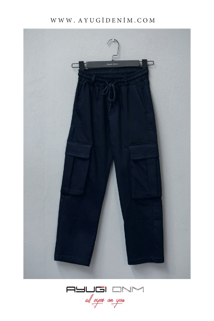 5391-146-170 ТЕМНО-СИНИЕ БРЮКИ НА ЭЛАСТИКЕ ПО ПОЯСУ С БОКОВЫМИ КАРМАНАМИ