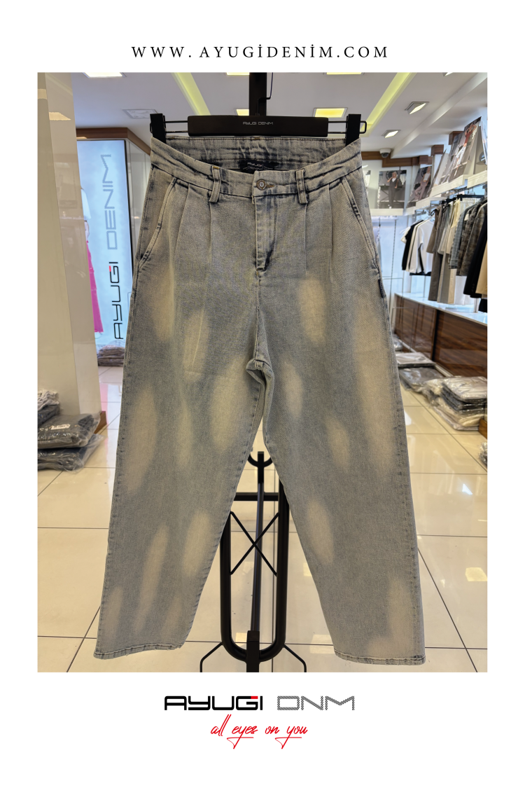 9508-134-164 ДЖИНСЫ ПЛАЗЗО С ЭФФЕКТОМ СТАРЕНИЯ ТЁМНО-СИНИЕ