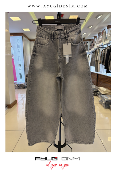 5519-140-170 СЕРЫЕ ДЖИНСЫ С ШИРОКИМИ ШТАНИНАМИ