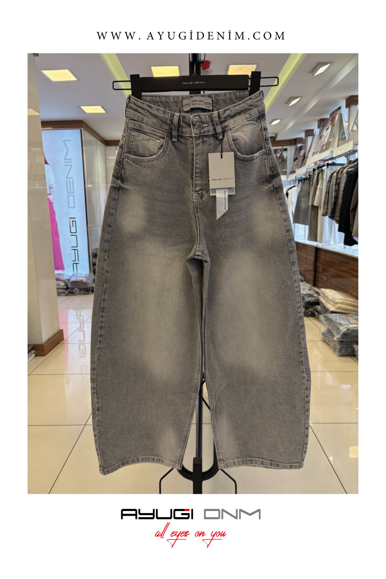 5519-140-170 СЕРЫЕ ДЖИНСЫ С ШИРОКИМИ ШТАНИНАМИ