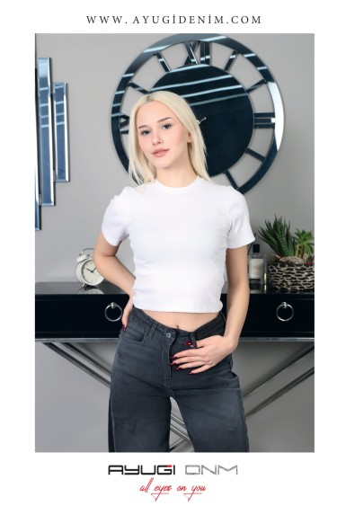 7339-134-164 КОРОТКИЙ РУКАВ КРОП ТОП БЕЛЫЙ 