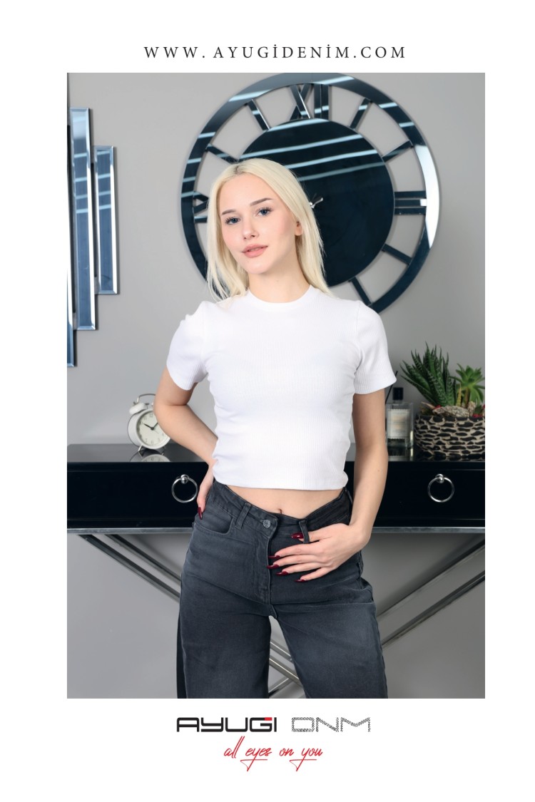 7339-134-164 КОРОТКИЙ РУКАВ КРОП ТОП БЕЛЫЙ