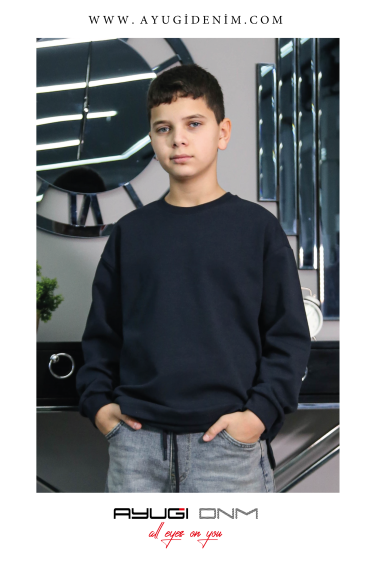 7356-140-170 ТЁМНО-СИНИЙ ОДНОТОННЫЙ ДЖЕМПЕР С ДЛИННЫМ РУКАВОМ