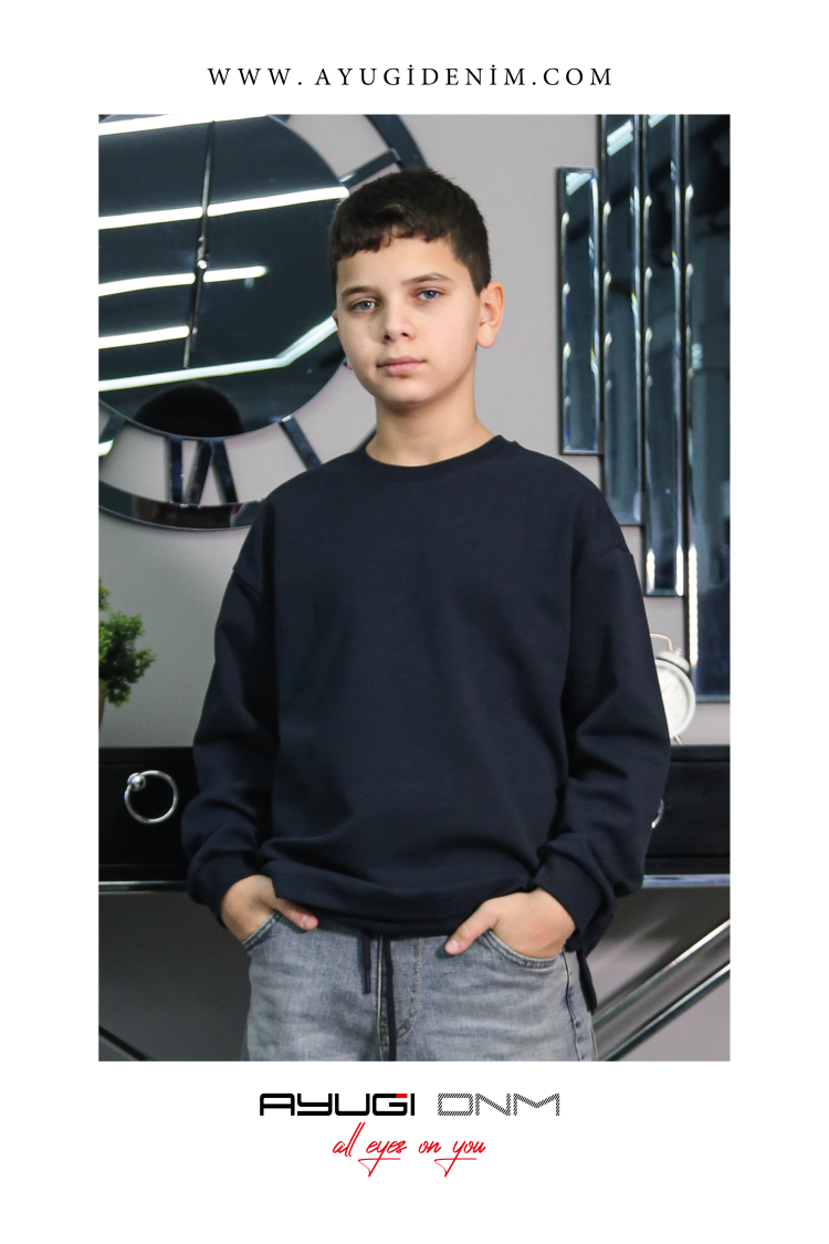 7356-140-170 ТЁМНО-СИНИЙ ОДНОТОННЫЙ ДЖЕМПЕР С ДЛИННЫМ РУКАВОМ