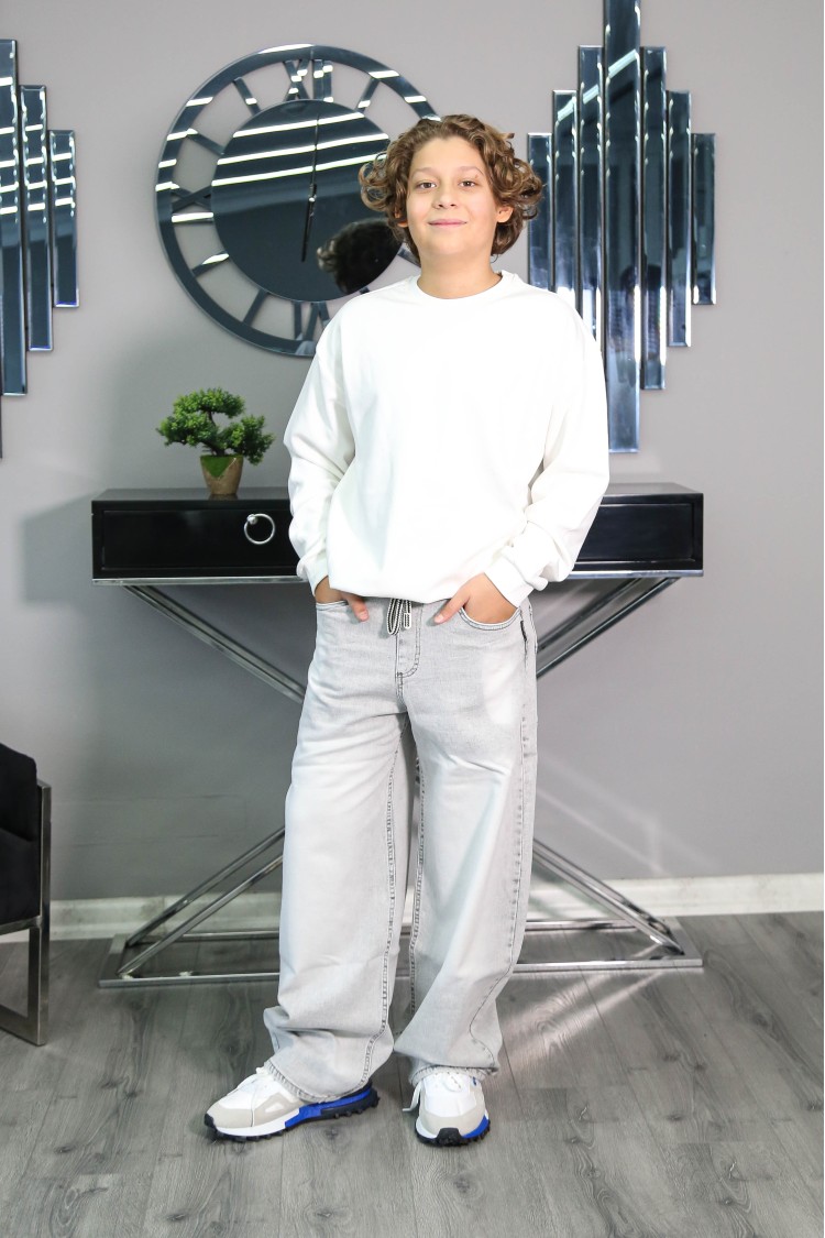 7356-140-170 БЕЖЕВЫЙ ОДНОТОННЫЙ ДЖЕМПЕР С ДЛИННЫМ РУКАВОМ