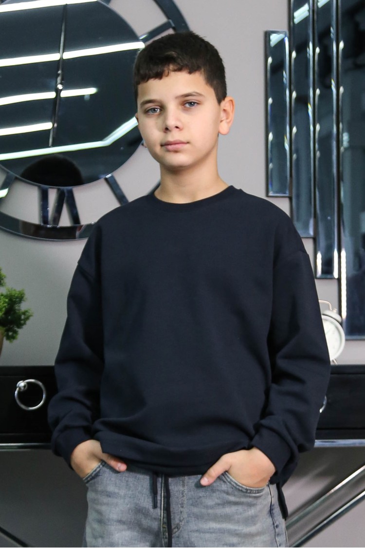 7356-140-170 ТЁМНО-СИНИЙ ОДНОТОННЫЙ ДЖЕМПЕР С ДЛИННЫМ РУКАВОМ