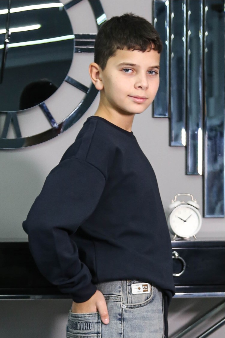 7356-140-170 ТЁМНО-СИНИЙ ОДНОТОННЫЙ ДЖЕМПЕР С ДЛИННЫМ РУКАВОМ