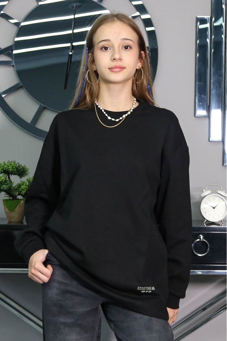 7356-140-170 ЧЁРНЫЙ ОДНОТОННЫЙ СВИТЕР С ДЛИННЫМ РУКАВОМ