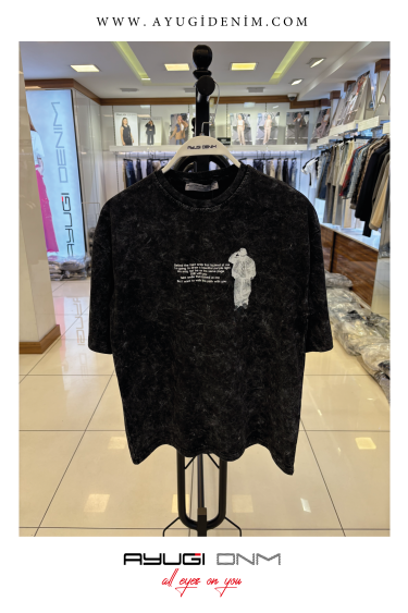 7369-140-164 SİYAH OVERSİZE YAZILI TİŞÖRT