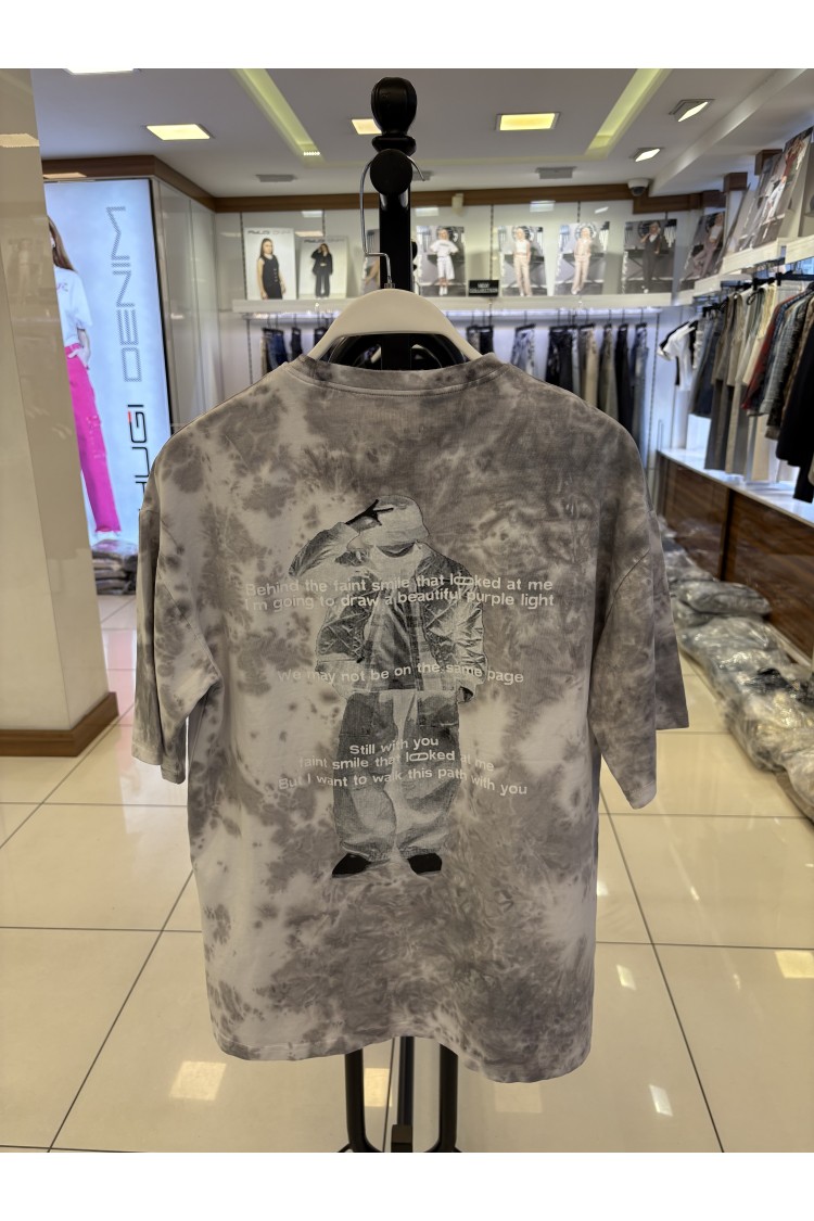 7369-140-164 БЕЖЕВАЯ ОВЕРСАЙЗ ФУТБОЛКА С НАДПИСЬЮ