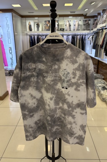 7369-140-164 SİYAH OVERSİZE YAZILI TİŞÖRT