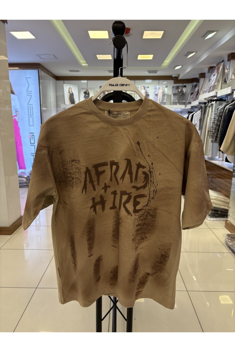 7374-134-164 КОРИЧНЕВАЯ OVERSIZE ФУТБОЛКА С НАДПИСЬЮ