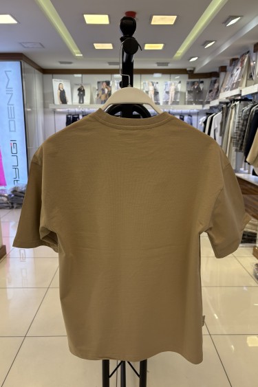 7374-134-164 KAHVERENGİ OVERSİZE YAZILI TİŞÖRT