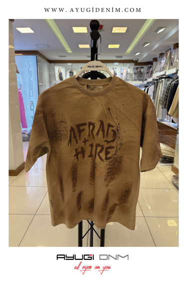 7374-134-164 KAHVERENGİ OVERSİZE YAZILI TİŞÖRT
