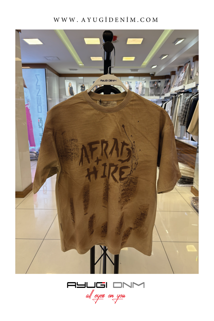 7374-134-164 КОРИЧНЕВАЯ OVERSIZE ФУТБОЛКА С НАДПИСЬЮ