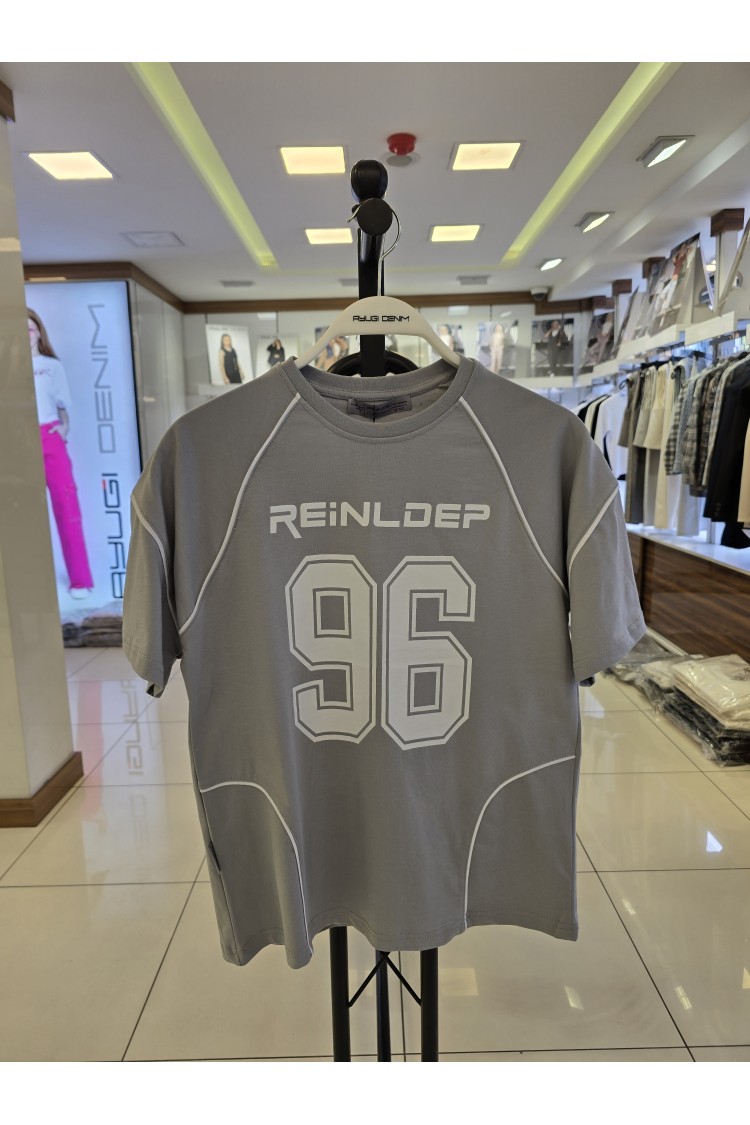 7375-140-170 СЕРАЯ ОВЕРСАЙЗ ФУТБОЛКА С НАДПИСЬЮ