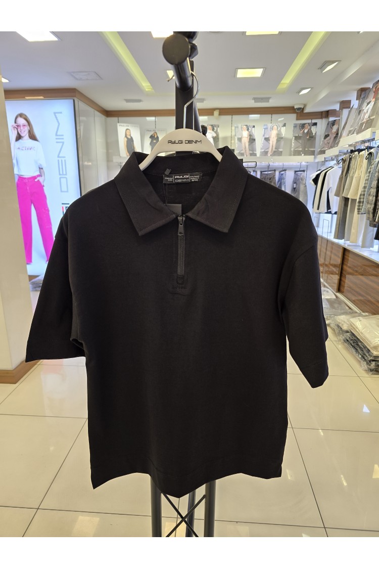 7377-140-170 ЧЕРНАЯ ОВЕРСАЙЗ ФУТБОЛКА-ПОЛО С КОРОТКИМ РУКАВОМ