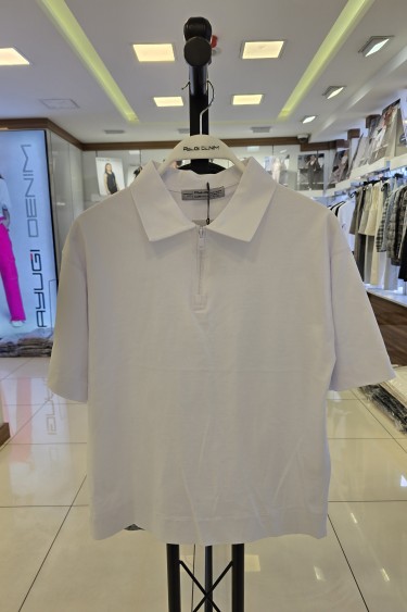 7377-140-170 БЕЛАЯ ОВЕРСАЙЗ ФУТБОЛКА-ПОЛО С КОРОТКИМ РУКАВОМ