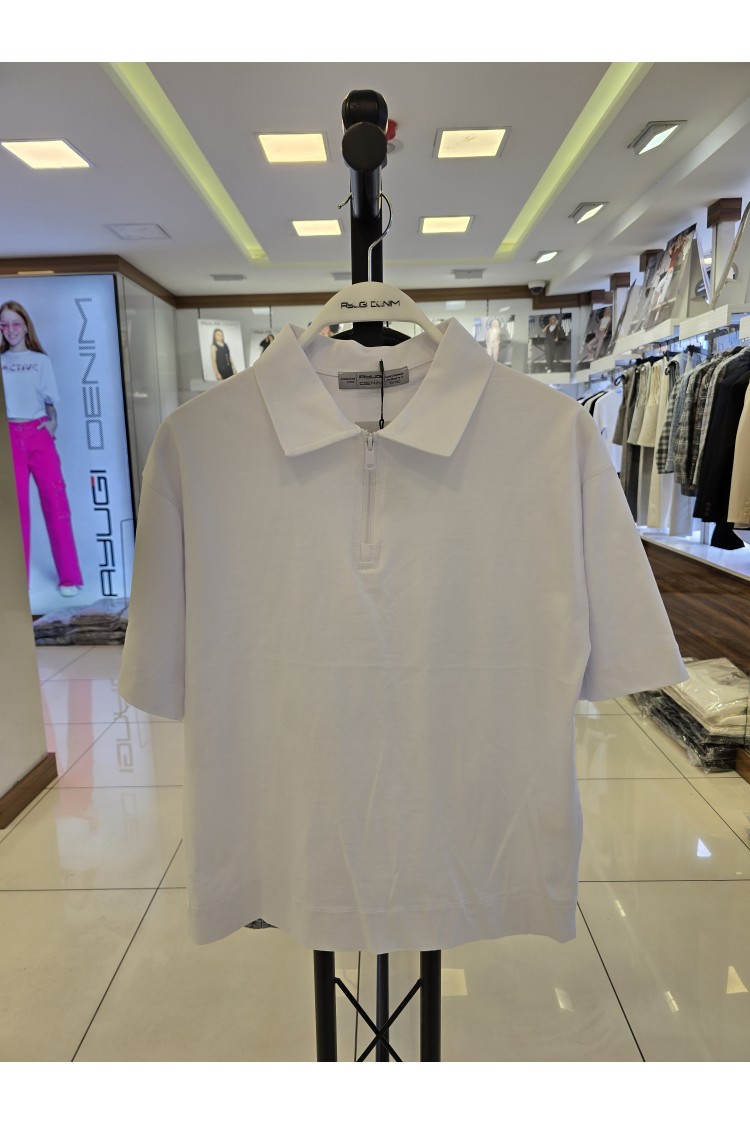 7377-140-170 БЕЛАЯ ОВЕРСАЙЗ ФУТБОЛКА-ПОЛО С КОРОТКИМ РУКАВОМ