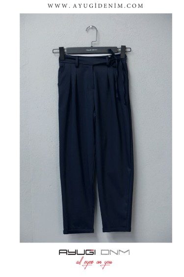 9384-134-164 ТЕМНО-СИНИЕ БРЮКИ ДЛЯ МАМ С ЗАВЯЗКОЙ НА ПОЯСИИ
