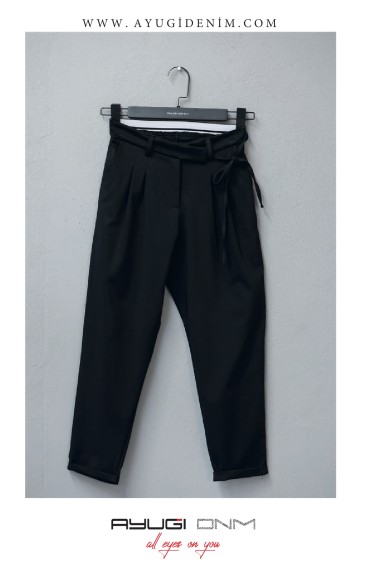 9384-134-164 ЧЕРНЫЕ БРЮКИ ДЛЯ МАМ С ЗАВЯЗКОЙ НА ПОЯСИИ