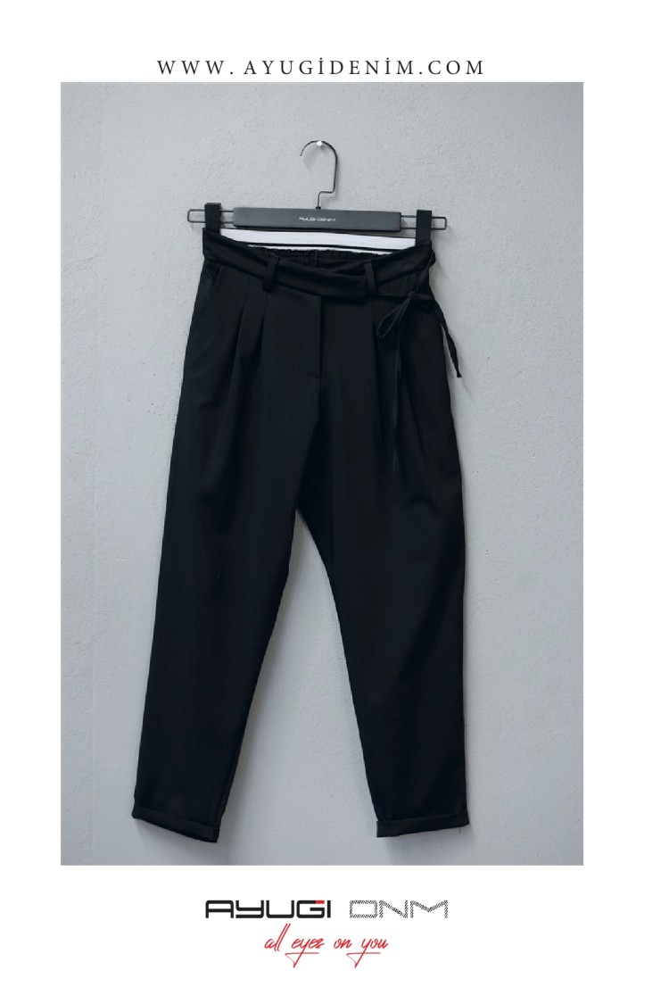 9384-134-164 ЧЕРНЫЕ БРЮКИ ДЛЯ МАМ С ЗАВЯЗКОЙ НА ПОЯСИИ