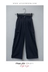 9390-134-164 ТЕМНО-СИНИЕ БРЮКИ СВОБОДНОГО КРОЯ СО ПЛИССАМИ С БОКОВЫМ КАРМАНОМ
