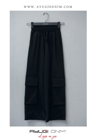 9405-140-170 ЧЕРНЫЕ БРЮКИ НА ЭЛАСТИКЕ С ПЕРЕДНИМИ КАРМАНАМИ