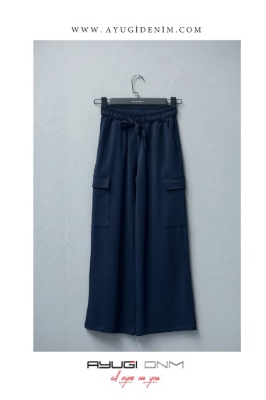 9407-140-170 БРЮКИ СВОБОДНОГО КРОЯ ИЗ ТКАНИ ТАБАРДИНА ТЕМНО-СИНИЕ