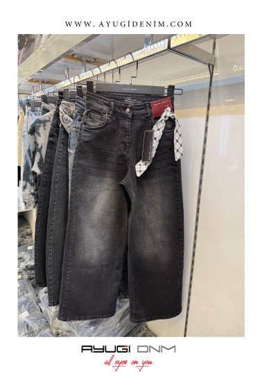 9508-134-164 ДЖИНСЫ ПАЛАЦЦО С ЧЕРНЫМ ПОЯСОМ