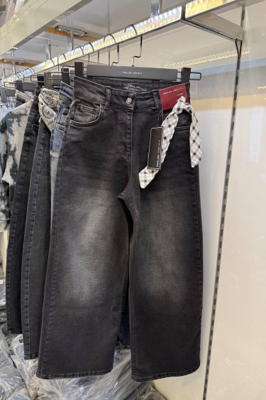 9508-134-164 PLAZZO KALIP YIKAMALI KOT PANTOLON SİYAH