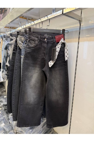 9508-134-164 ДЖИНСЫ ПАЛАЦЦО С ЧЕРНЫМ ПОЯСОМ