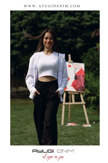 9535-134-164 ЧЕРНЫЕ ДЕВИЧЬИ БРЮКИ ИЗ СПЕЦИАЛЬНОЙ ТКАНИ С ЭЛАСТИЧНЫМ ПОЯСОМ