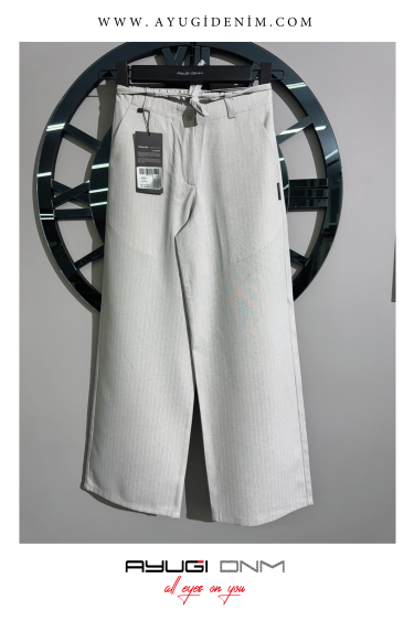 9576-134-164 BELDEN İPLİ ÖZEL DİKİM ÇİZGİLİ PANTOLON A.GRİ