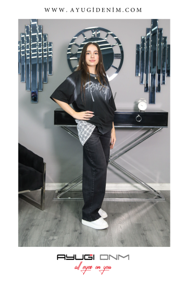 9625-140-170 SİYAH BAGGY KALIP KOT PANTOLON