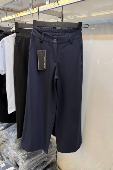 9627-134-164 ТЕМНО-СИНИЕ УЗОРЧАТЫЕ БРЮКИ ИЗ ТКАНИ С ЭЛАСТИЧНОЙ ЗАДНЕЙ ЧАСТЬЮ