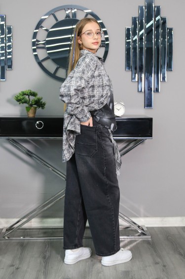 9629-134-164 SİYAH BAGGY KALIP KOT PANTOLON