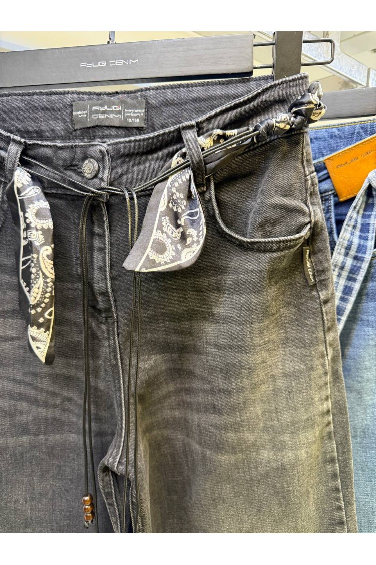 9632-140-170 ЧЁРНЫЕ ДЖИНСЫ ШИРОКИЙ КРОЙ