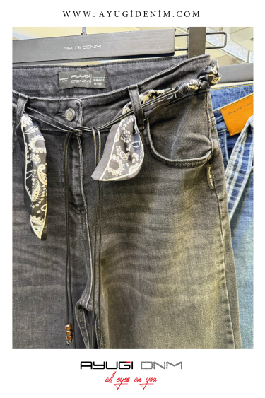 9632-134-164 GENİŞ PAÇA SİYAH KOT PANTALON