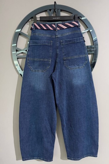 9642-134-164  KEMERLİ BAGGY LACİVERT KOT PANTOLON