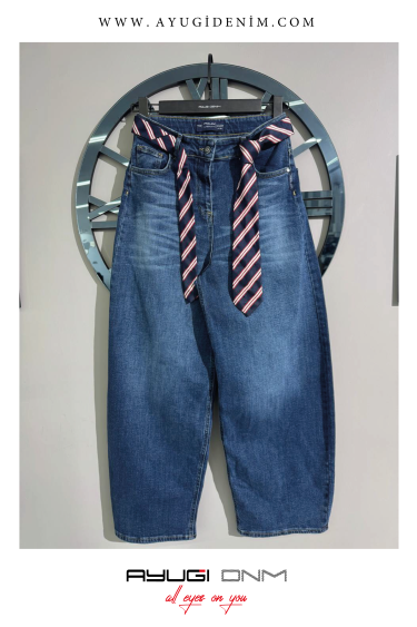 9642-134-164  KEMERLİ BAGGY LACİVERT KOT PANTOLON
